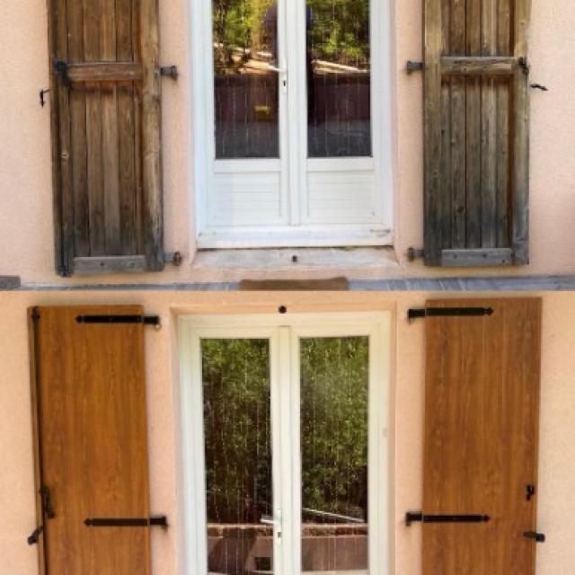 Avant/Après d'une pose de volets battants en Aluminium proche de Decazeville par MSL FERMETURES 